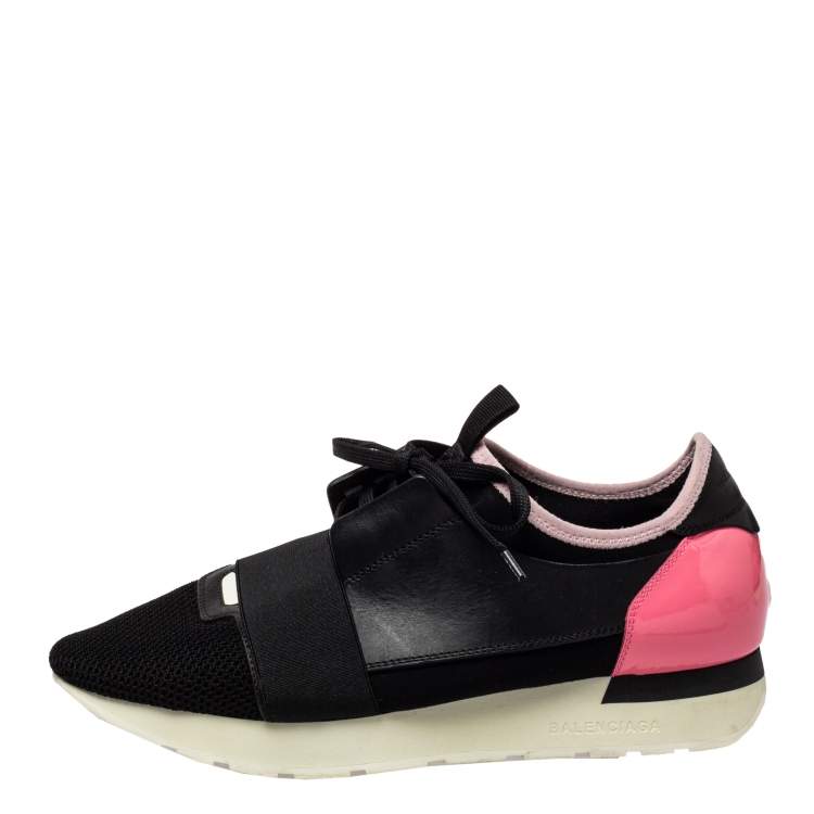 Pre Owned Balenciaga Pink/Black Mesh And Leather Race Runner Sneakers Size 40