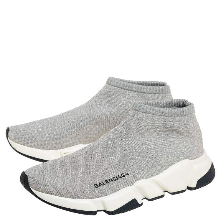 Pre Owned Balenciaga Grey Knit Speed Trainer Sneakers Size 40