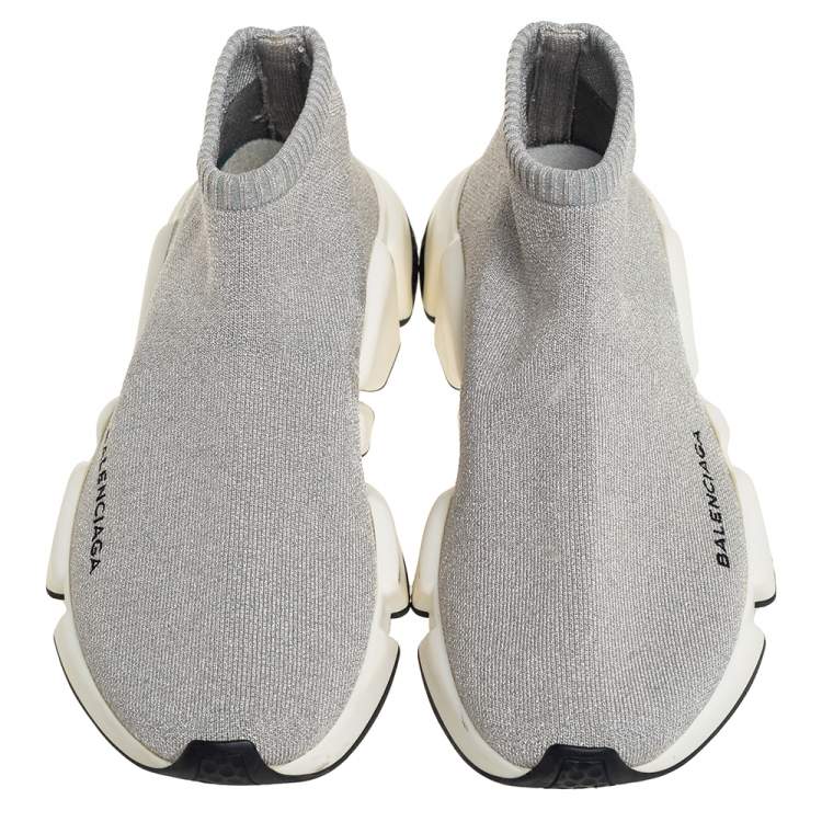 Pre Owned Balenciaga Grey Knit Speed Trainer Sneakers Size 40