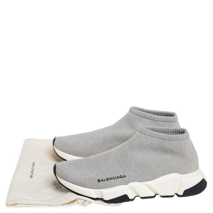 Pre Owned Balenciaga Grey Knit Speed Trainer Sneakers Size 40