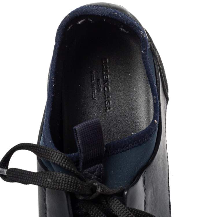 Pre Owned Balenciaga Blue/Black Leather And Mesh Race Runner Sneakers Size 39