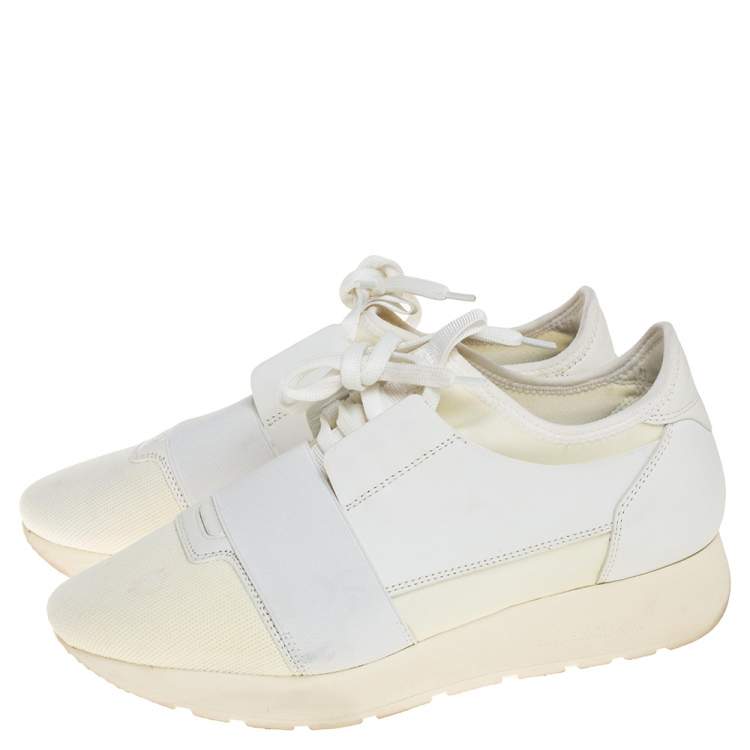 مملوكة مسبقًا Balenciaga Cream/White Leather and Fabric Race Runner Sneakers Size 37