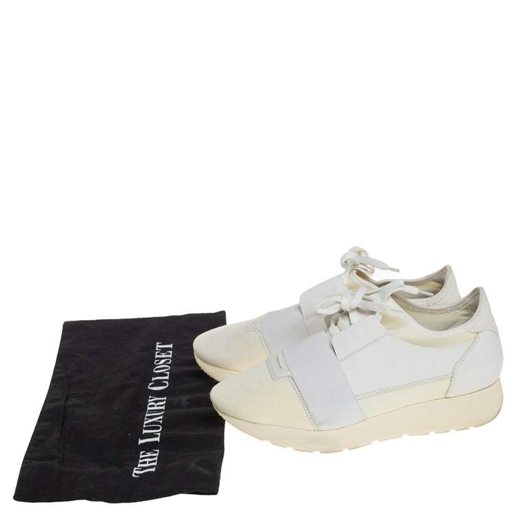 مملوكة مسبقًا Balenciaga Cream/White Leather and Fabric Race Runner Sneakers Size 37