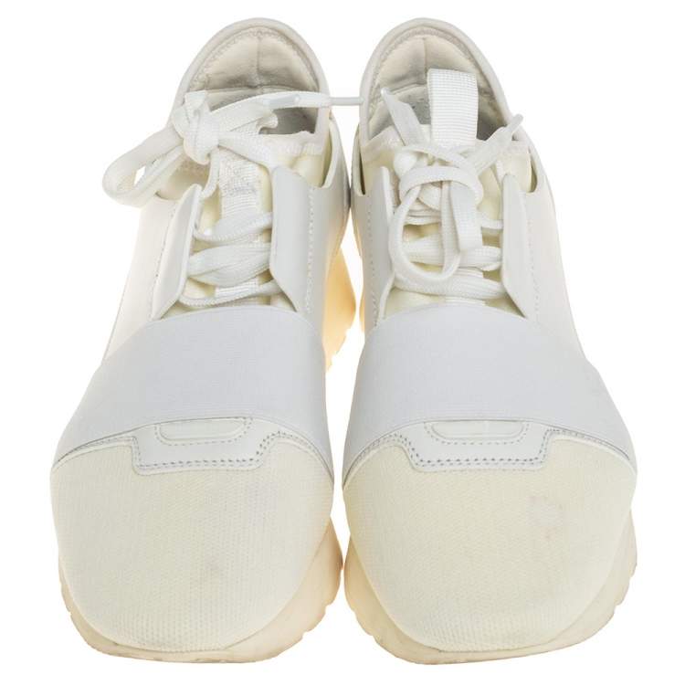 مملوكة مسبقًا Balenciaga Cream/White Leather and Fabric Race Runner Sneakers Size 37
