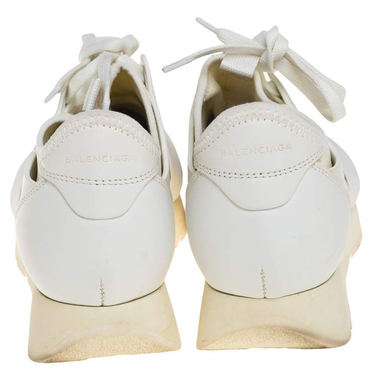 مملوكة مسبقًا Balenciaga Cream/White Leather and Fabric Race Runner Sneakers Size 37