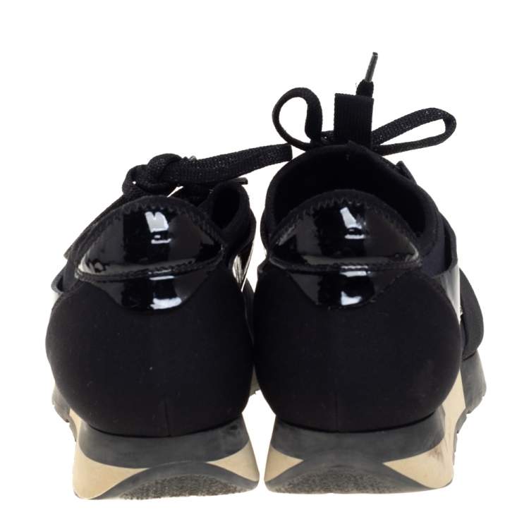 Pre Owned Balenciaga Black Patent Leather and Neoprene Race Runner Sneakers Size 38