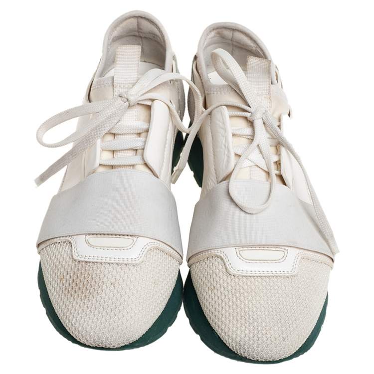 Pre Owned Balenciaga White Mesh And Leather Race Runner Low Top Sneakers Size 37