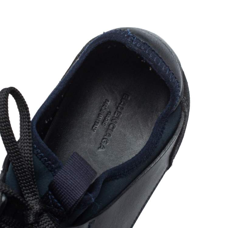 Pre Owned Balenciaga Black/Blue Leather And Mesh Race Runner Sneakers Size 38