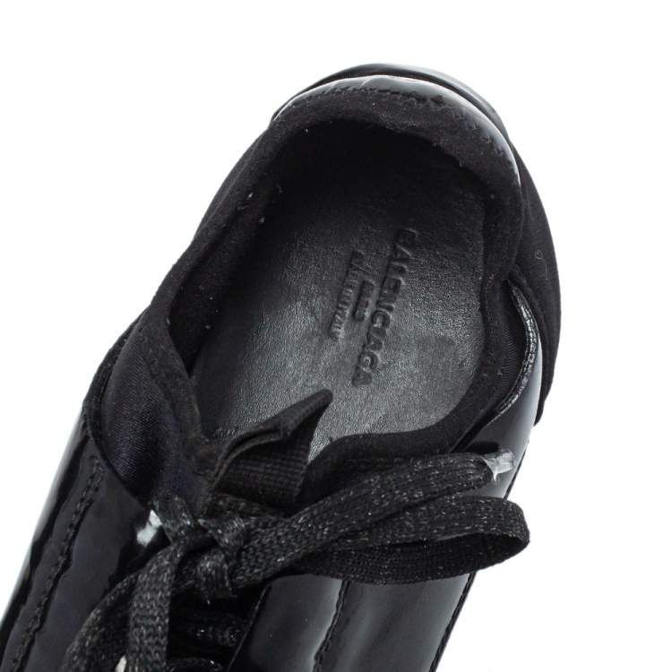 Pre Owned Balenciaga Black Patent Leather And Neoprene Race Runner Low Top Sneakers Size 38