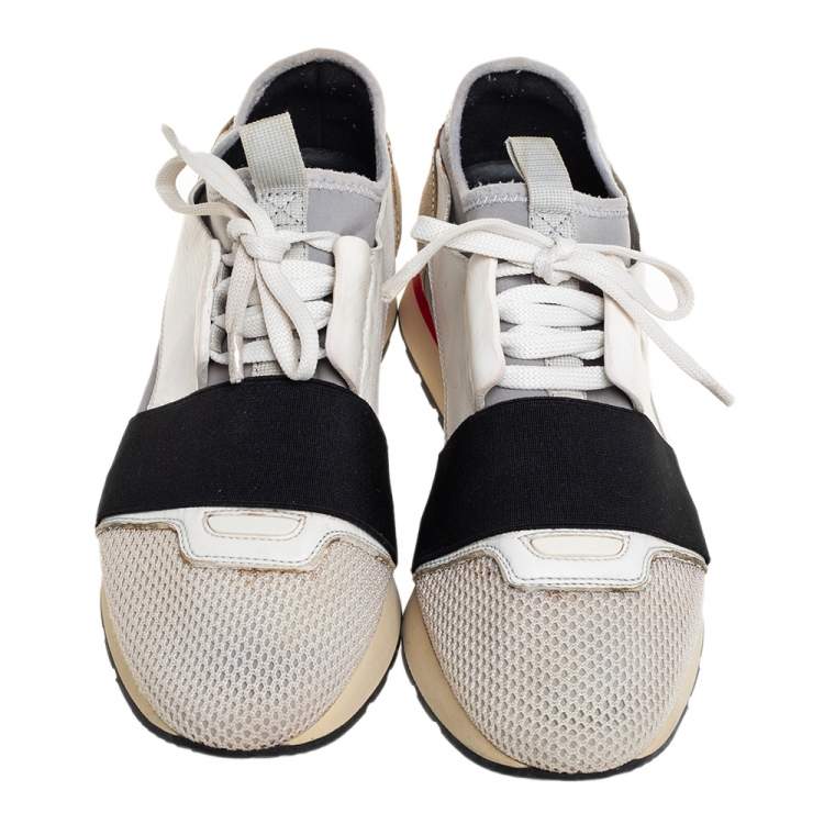 Pre Owned Balenciaga Multicolor Mesh And Leather Race Runner Low Top Sneakers Size 38