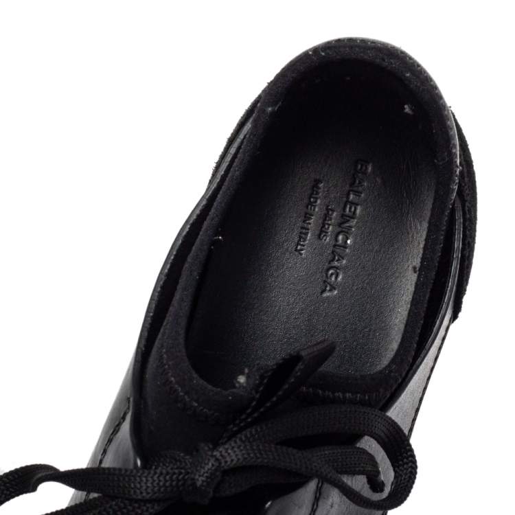 Pre Owned Balenciaga Black Leather And Mesh Race Runner Sneakers Size 38