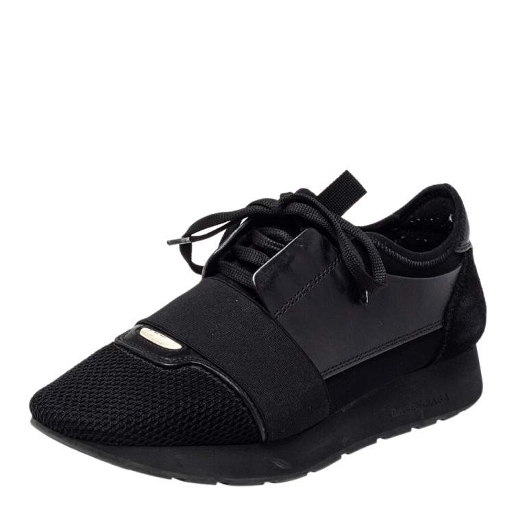 atomair Om toevlucht te zoeken schetsen Balenciaga Black Leather And Mesh Race Runner Sneakers Size 38 Balenciaga |  TLC