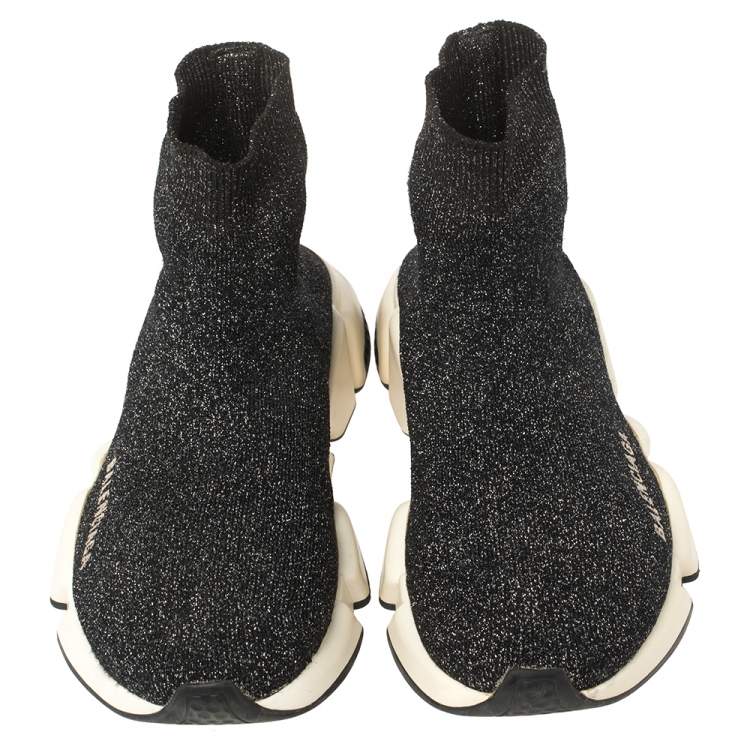 Pre Owned Balenciaga Black Knit Fabric Speed Trainer Sneakers Size 37