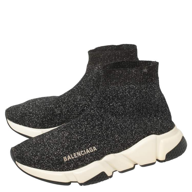 Pre Owned Balenciaga Black Knit Fabric Speed Trainer Sneakers Size 37