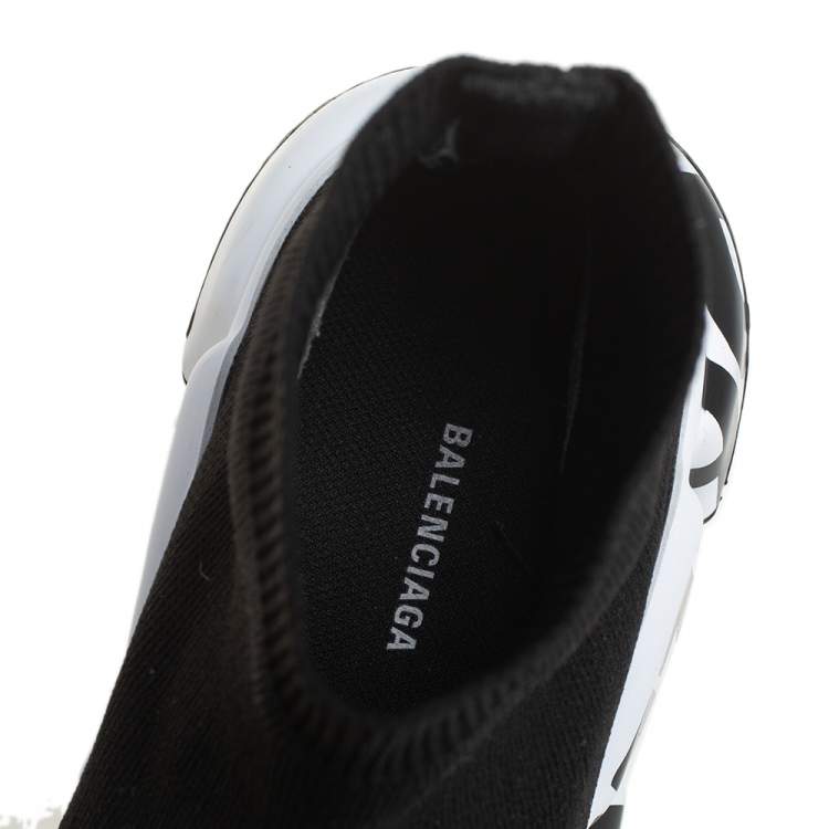 Pre Owned Balenciaga Black Knit Fabric Speed Trainer High Top Sneakers Size 37