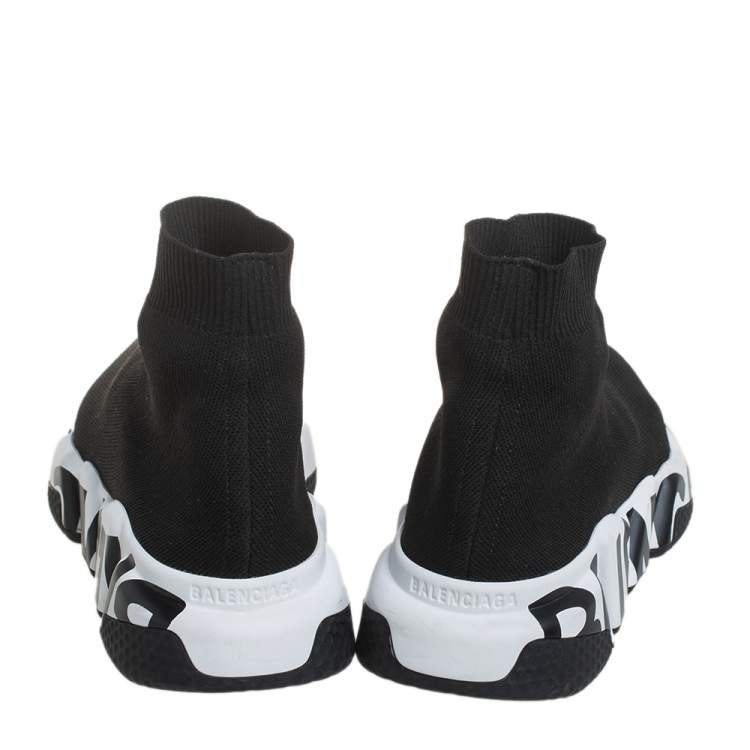 Pre Owned Balenciaga Black Knit Fabric Speed Trainer High Top Sneakers Size 37
