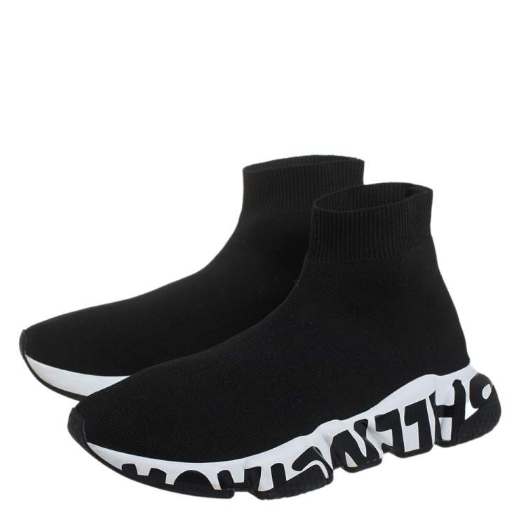 Pre Owned Balenciaga Black Knit Fabric Speed Trainer High Top Sneakers Size 37