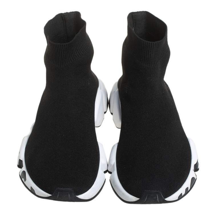 Pre Owned Balenciaga Black Knit Fabric Speed Trainer High Top Sneakers Size 37