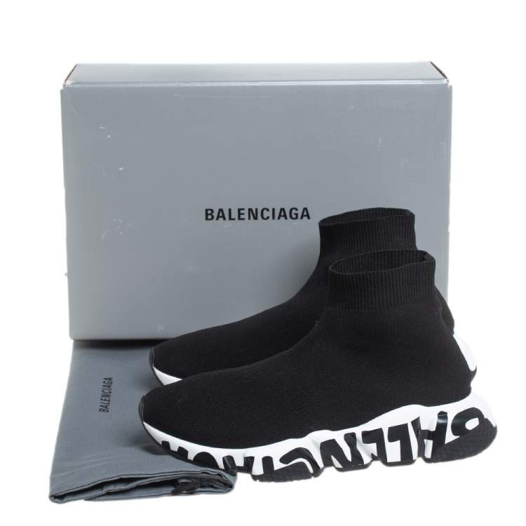 Pre Owned Balenciaga Black Knit Fabric Speed Trainer High Top Sneakers Size 37