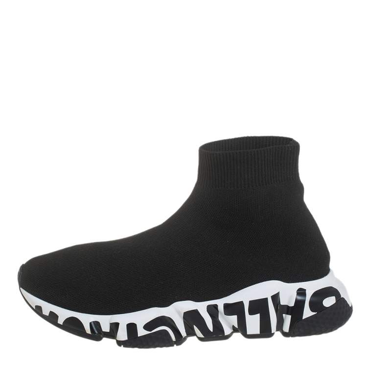 Pre Owned Balenciaga Black Knit Fabric Speed Trainer High Top Sneakers Size 37