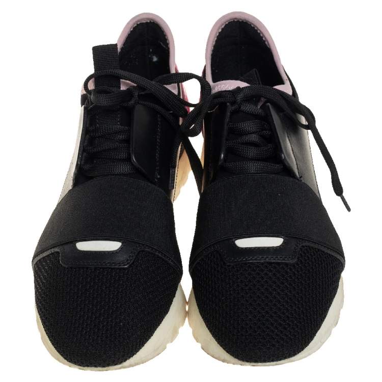 Pre Owned Balenciaga Black/Pink Leather And  Mesh Race Runner Sneakers Size 37