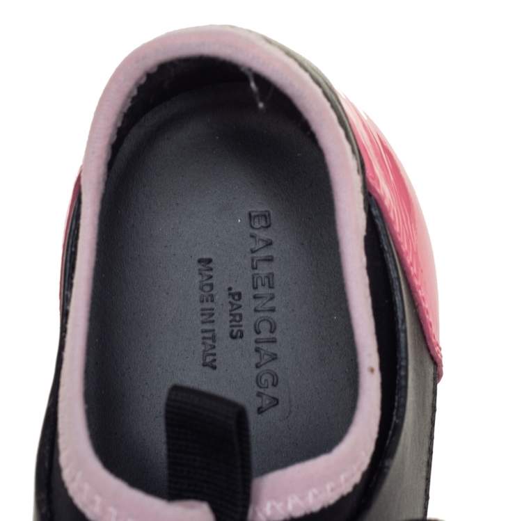 Pre Owned Balenciaga Black/Pink Leather And  Mesh Race Runner Sneakers Size 37