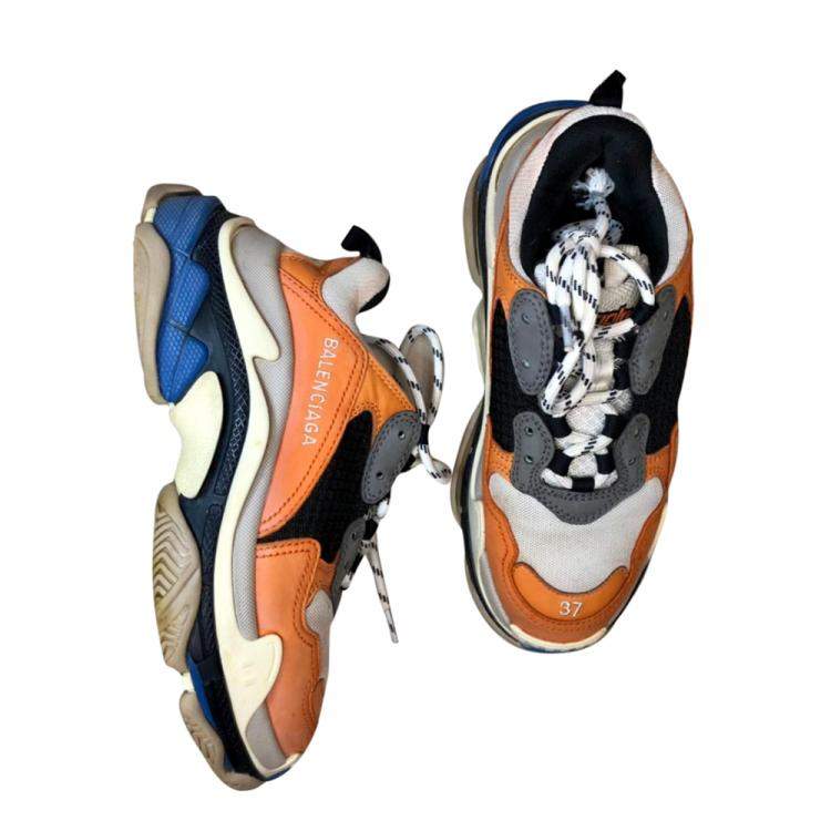 Pre Owned Balenciaga Multicolor Triple S Orange Grey Black Sneakers Size EU 37