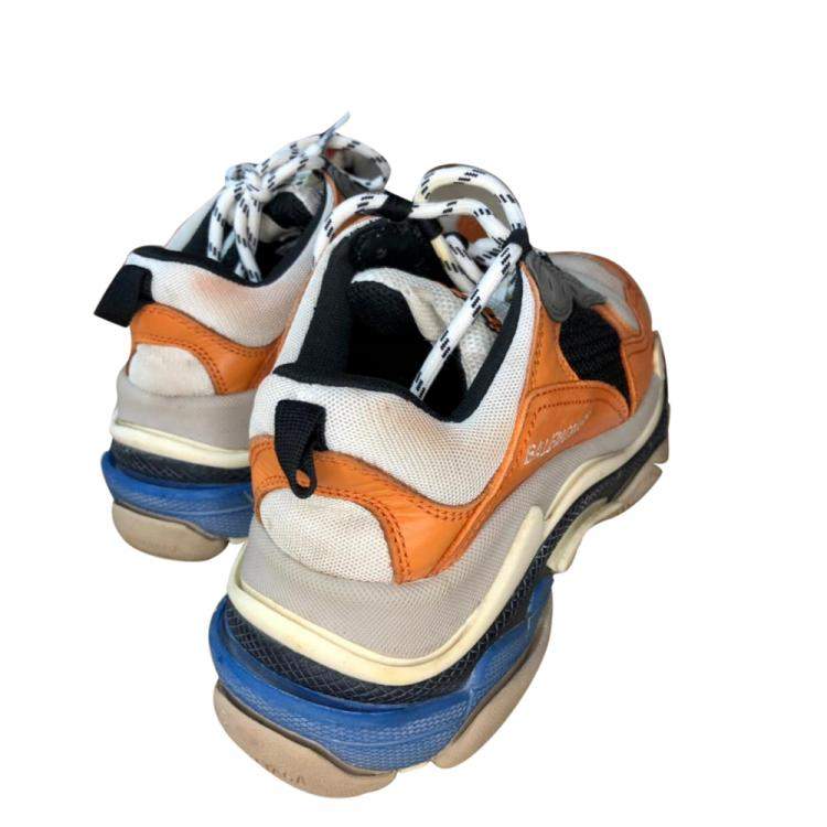Pre Owned Balenciaga Multicolor Triple S Orange Grey Black Sneakers Size EU 37