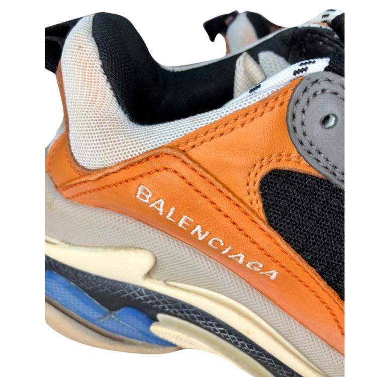 Pre Owned Balenciaga Multicolor Triple S Orange Grey Black Sneakers Size EU 37