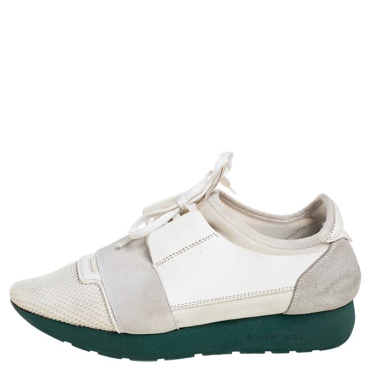 Pre Owned Balenciaga White Leather, Mesh Race Runner Sneakers Size 38