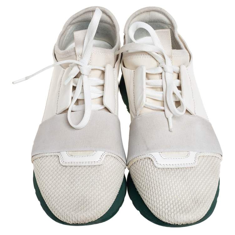 Pre Owned Balenciaga White Leather, Mesh Race Runner Sneakers Size 38