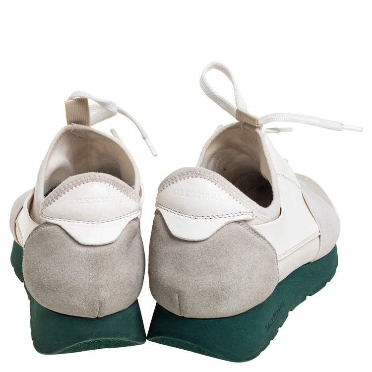 Pre Owned Balenciaga White Leather, Mesh Race Runner Sneakers Size 38