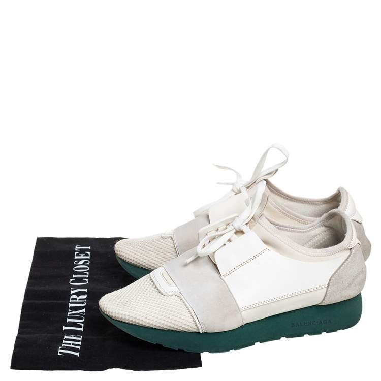 Pre Owned Balenciaga White Leather, Mesh Race Runner Sneakers Size 38