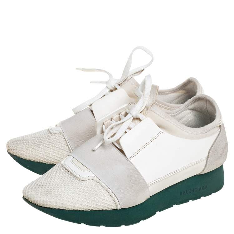 Pre Owned Balenciaga White Leather, Mesh Race Runner Sneakers Size 38