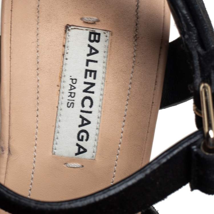 Pre Owned Balenciaga Black Suede Wedge Sandals Size 37