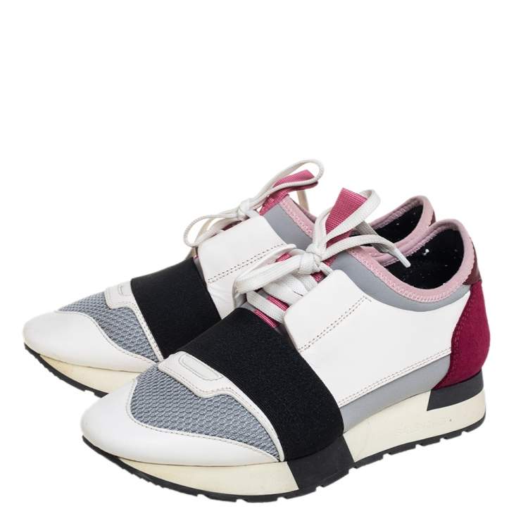 Pre Owned Balenciaga Multicolor Mesh And Leather Race Runner Low Top Sneakers Size 37
