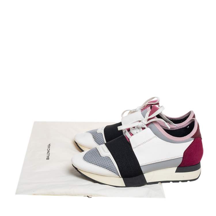 Pre Owned Balenciaga Multicolor Mesh And Leather Race Runner Low Top Sneakers Size 37