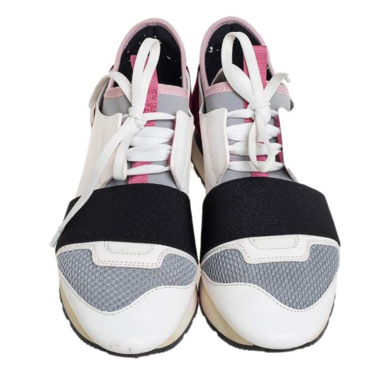 Pre Owned Balenciaga Multicolor Mesh And Leather Race Runner Low Top Sneakers Size 37