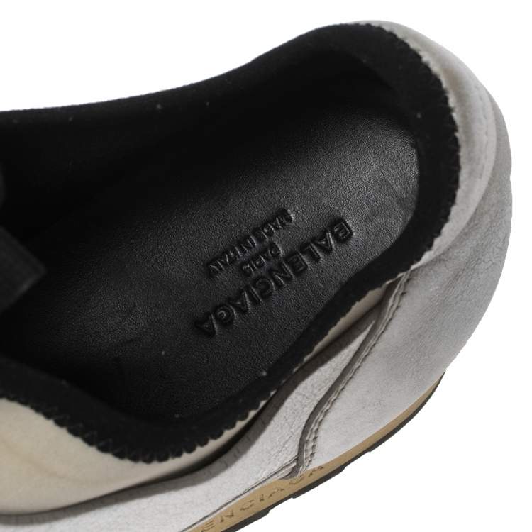 Pre Owned Balenciaga Silver/Black Leather And Fabric Race Runner Sneakers Size 40