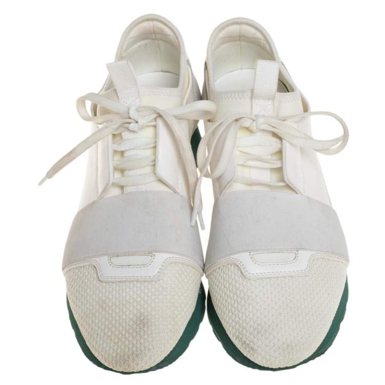 Pre Owned Balenciaga White Leather and Fabric Race Runner Sneakers Size 38