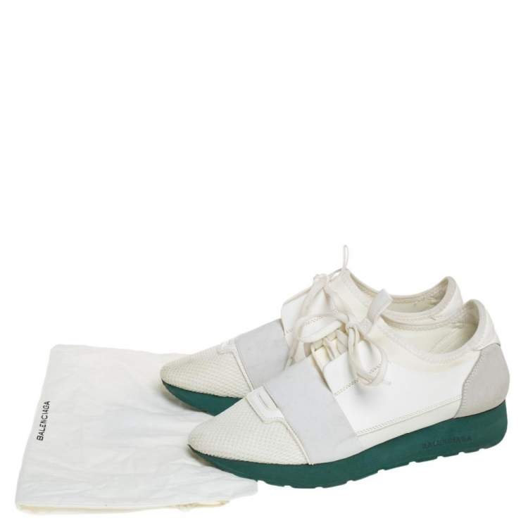 Pre Owned Balenciaga White Leather and Fabric Race Runner Sneakers Size 38