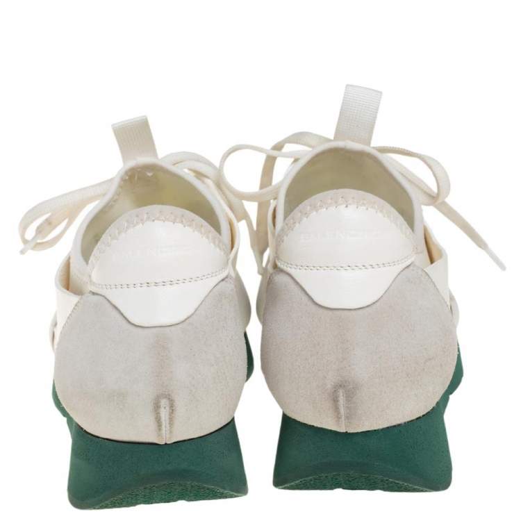Pre Owned Balenciaga White Leather and Fabric Race Runner Sneakers Size 38