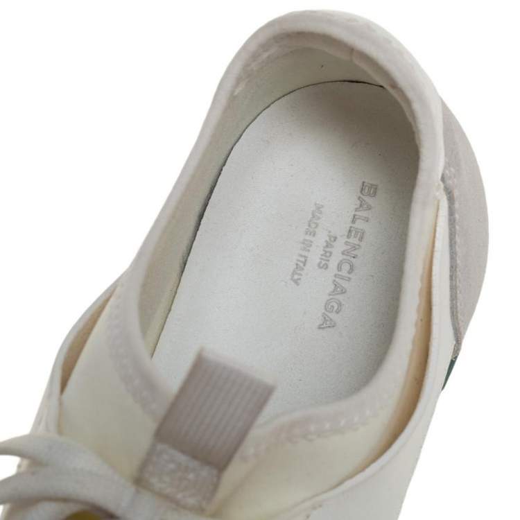 Pre Owned Balenciaga White Leather and Fabric Race Runner Sneakers Size 38