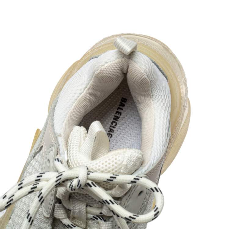 Pre Owned Balenciaga White Mesh And Leather Triple S Clear Sole Low Top Sneakers Size 37
