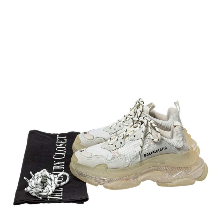 Pre Owned Balenciaga White Mesh And Leather Triple S Clear Sole Low Top Sneakers Size 37