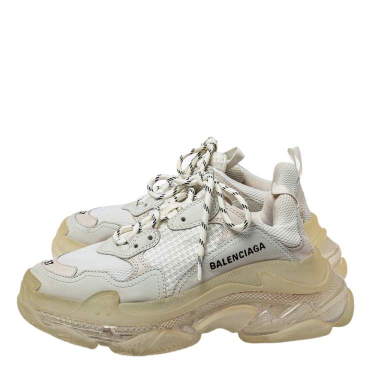 Pre Owned Balenciaga White Mesh And Leather Triple S Clear Sole Low Top Sneakers Size 37