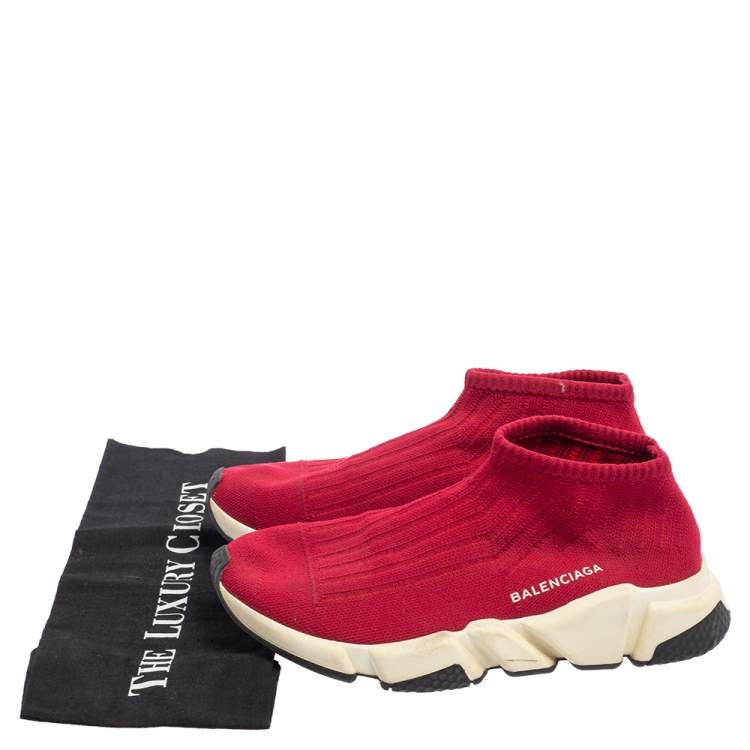 Pre Owned Balenciaga Red Knit Speed Trainer Sneakers Size 39