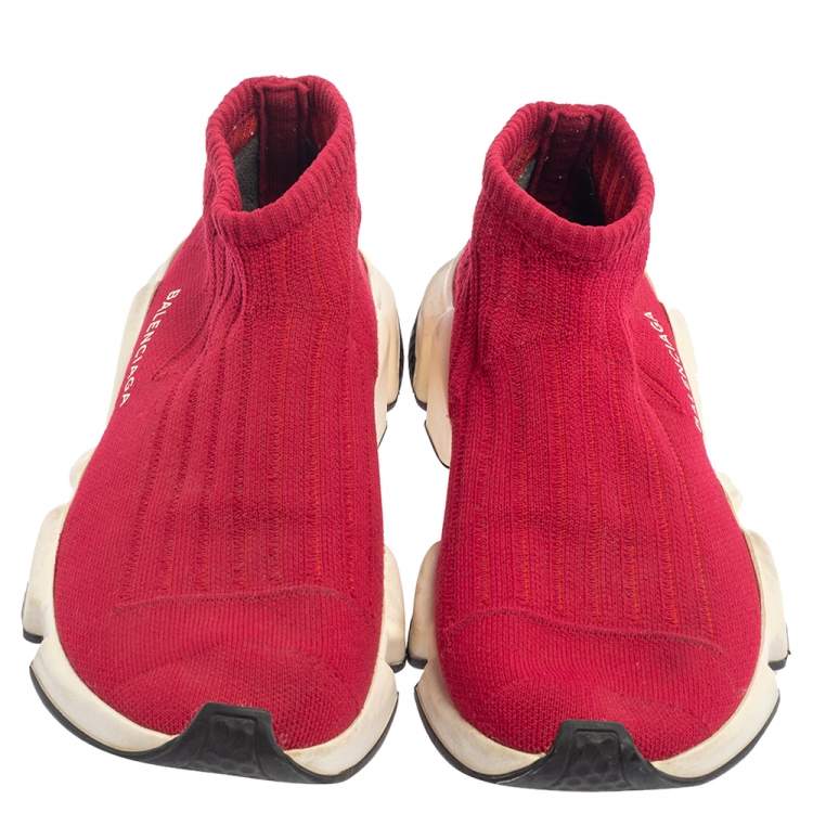 Pre Owned Balenciaga Red Knit Speed Trainer Sneakers Size 39