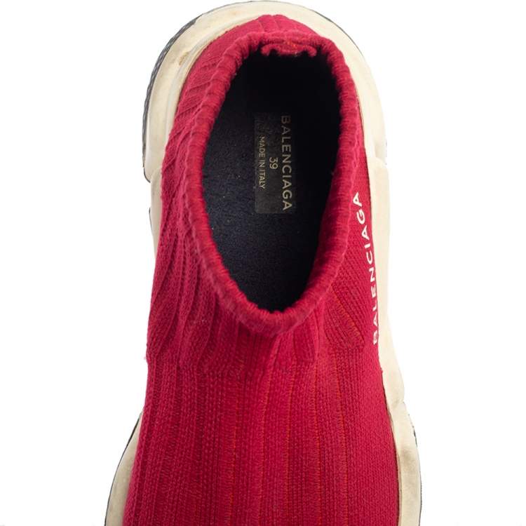 Pre Owned Balenciaga Red Knit Speed Trainer Sneakers Size 39