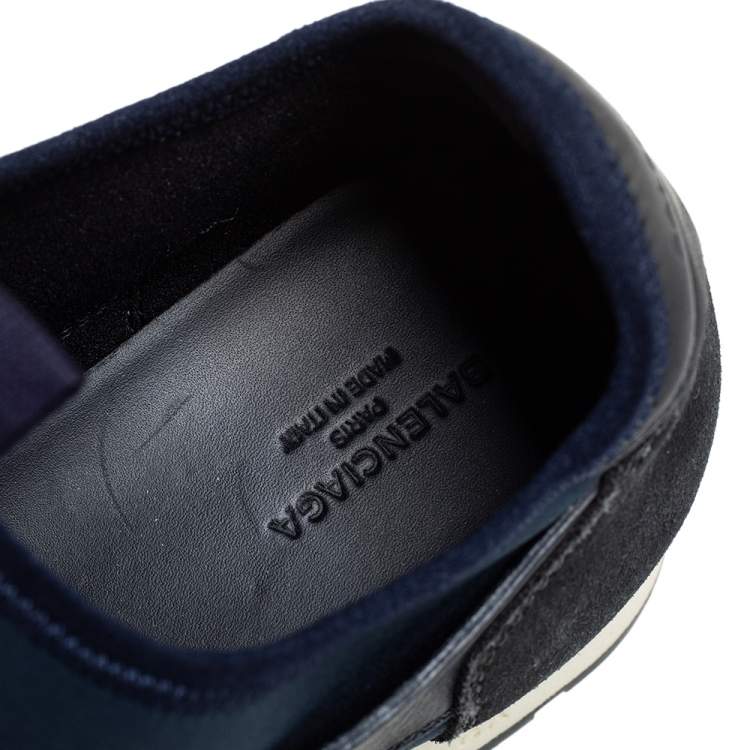 Pre Owned Balenciaga Black/Navy Blue Leather, Mesh Race Runner  Sneakers Size 39
